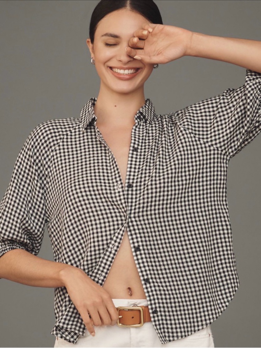 Anthropologie Cloth & Stone Puff-Sleeve Buttondown Shirt